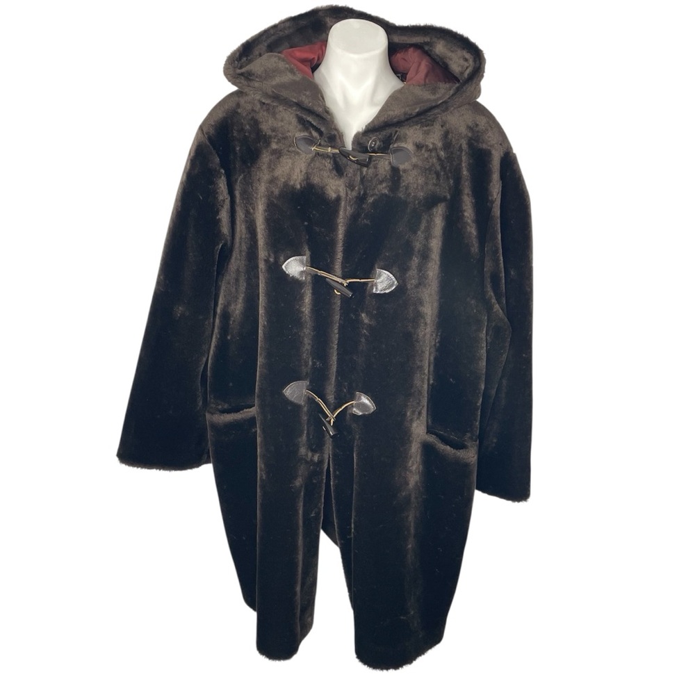 Vintage Kent State Faux Mink Parka XL Hooded Toggle Buttons Brown Satin Lined